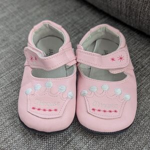 2/$25 Jack & Lily Baby Shoes Size 6 Pink Leather Princess Crown Velcro Soft Sole